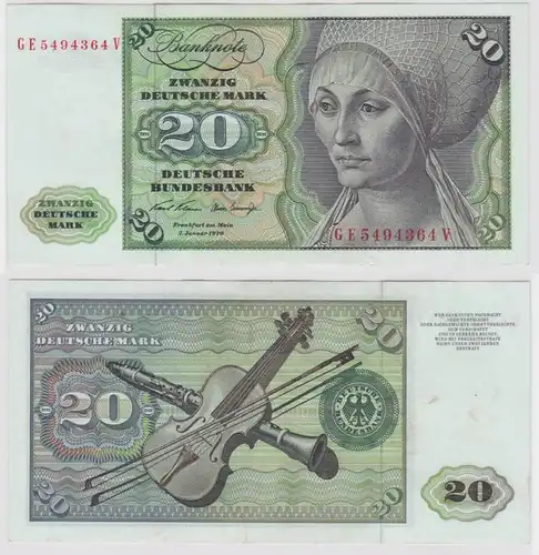 T147878 Banknote 20 DM Deutsche Mark Ro. 271b Schein 2.Jan. 1970 KN GE 5494364 V