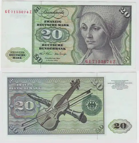T147858 Banknote 20 DM Deutsche Mark Ro. 271b Schein 2.Jan. 1970 KN GE 7153674 Z