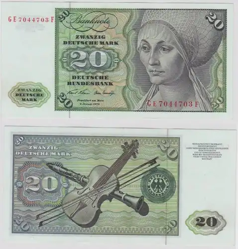 T147857 Banknote 20 DM Deutsche Mark Ro. 271b Schein 2.Jan. 1970 KN GE 7044703 F