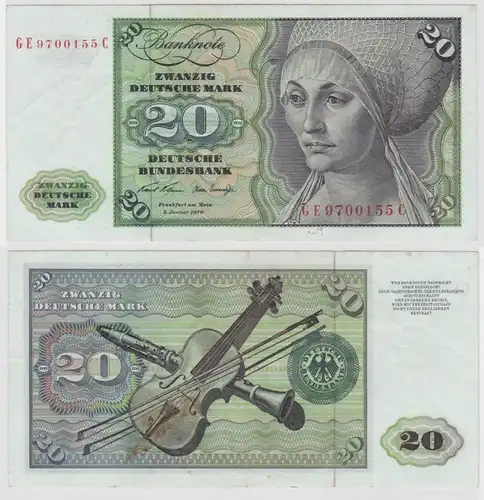 T147854 Banknote 20 DM Deutsche Mark Ro. 271b Schein 2.Jan. 1970 KN GE 9700155 C