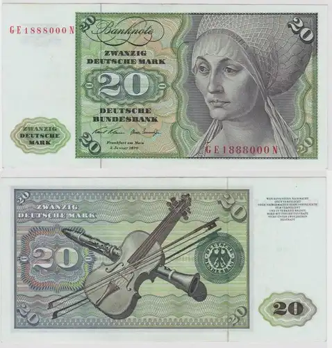T147849 Banknote 20 DM Deutsche Mark Ro. 271b Schein 2.Jan. 1970 KN GE 1888000 N
