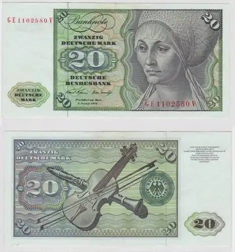 T147835 Banknote 20 DM Deutsche Mark Ro. 271b Schein 2.Jan. 1970 KN GE 1102580 V