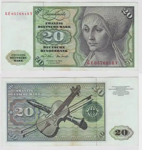 T147831 Banknote 20 DM Deutsche Mark Ro. 271b Schein 2.Jan. 1970 KN GE 0576818 V