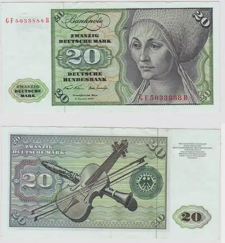 T147828 Banknote 20 DM Deutsche Mark Ro. 271b Schein 2.Jan. 1970 KN GF 5033888 B