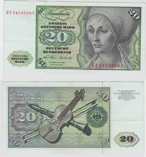 T147820 Banknote 20 DM Deutsche Mark Ro. 271b Schein 2.Jan. 1970 KN GF 3418586 C
