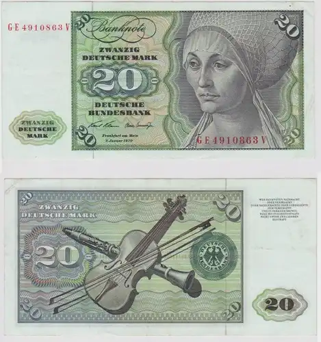 T147795 Banknote 20 DM Deutsche Mark Ro. 271b Schein 2.Jan. 1970 KN GE 4910863 V