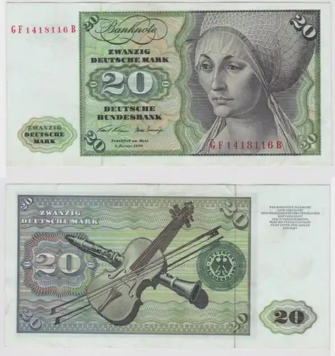 T147770 Banknote 20 DM Deutsche Mark Ro. 271b Schein 2.Jan. 1970 KN GF 1418116 B
