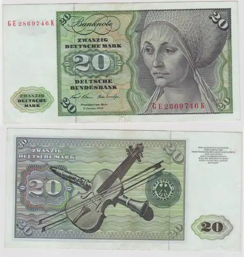 T147714 Banknote 20 DM Deutsche Mark Ro. 271b Schein 2.Jan. 1970 KN GE 2869746 K