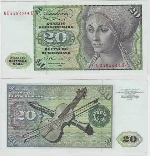 T147709 Banknote 20 DM Deutsche Mark Ro. 271b Schein 2.Jan. 1970 KN GE 2582544 K