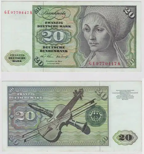 T147680 Banknote 20 DM Deutsche Mark Ro. 271b Schein 2.Jan. 1970 KN GE 9770447 K