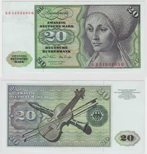 T147679 Banknote 20 DM Deutsche Mark Ro. 271a Schein 2.Jan. 1970 KN GB 5493405 Q