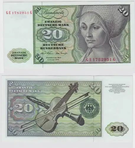 T147671 Banknote 20 DM Deutsche Mark Ro. 271b Schein 2.Jan. 1970 KN GE 1782951 G