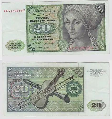 T147660 Banknote 20 DM Deutsche Mark Ro. 271b Schein 2.Jan. 1970 KN GE 7189219 V