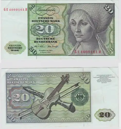 T147601 Banknote 20 DM Deutsche Mark Ro. 271b Schein 2.Jan. 1970 KN GE 4000161 H