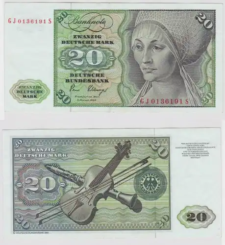 T147590 Banknote 20 DM Deutsche Mark Ro. 287a Schein 2.Jan. 1980 KN GJ 0136191 S