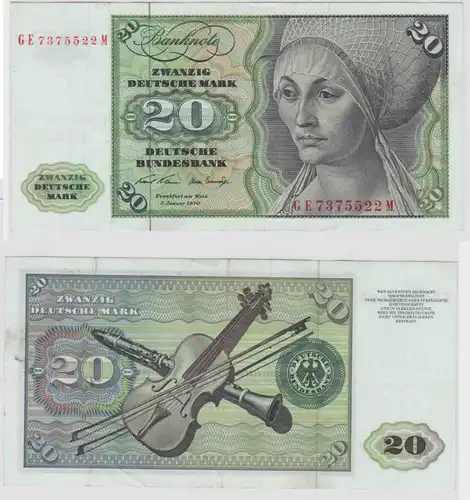 T147541 Banknote 20 DM Deutsche Mark Ro. 271b Schein 2.Jan. 1970 KN GE 7375522 M