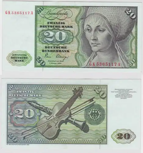 T147508 Banknote 20 DM Deutsche Mark Ro. 287a Schein 2.Jan. 1980 KN GK 5365117 A