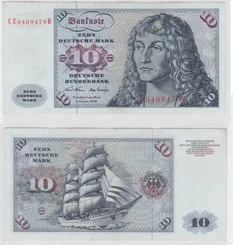 T147483 Banknote 10 DM Deutsche Mark Ro. 270b Schein 2.Jan. 1970 KN CE 9469479 D