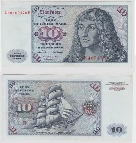 T147483 Banknote 10 DM Deutsche Mark Ro. 270b Schein 2.Jan. 1970 KN CE  D