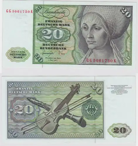 T147479 Banknote 20 DM Deutsche Mark Ro. 276a Schein 1.Juni 1977 KN GG 5061730 K