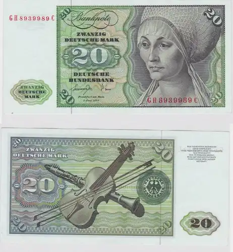 T147471 Banknote 20 DM Deutsche Mark Ro. 276a Schein 1.Juni 1977 KN GH 8939989 C
