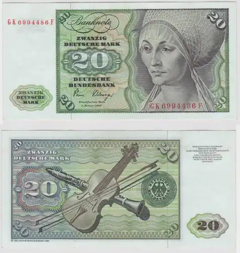 T147469 Banknote 20 DM Deutsche Mark Ro. 287a Schein 2.Jan. 1980 KN GK 6994486 F