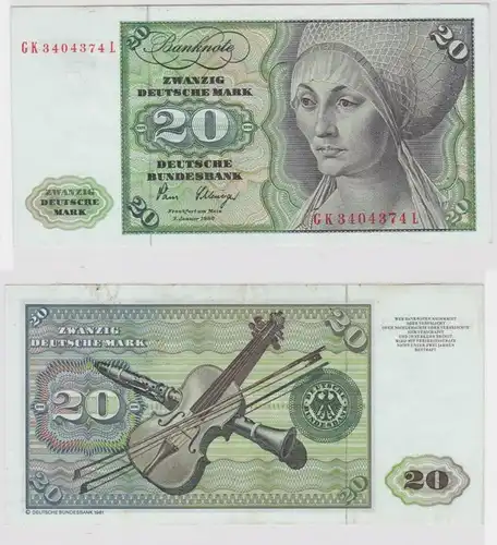 T147424 Banknote 20 DM Deutsche Mark Ro. 287a Schein 2.Jan. 1980 KN GK 3404374 L