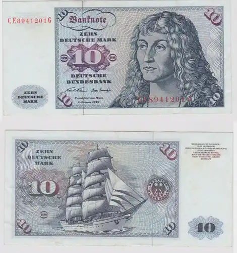 T147347 Banknote 10 DM Deutsche Mark Ro. 270b Schein 2.Jan. 1970 KN CE 8941201 G