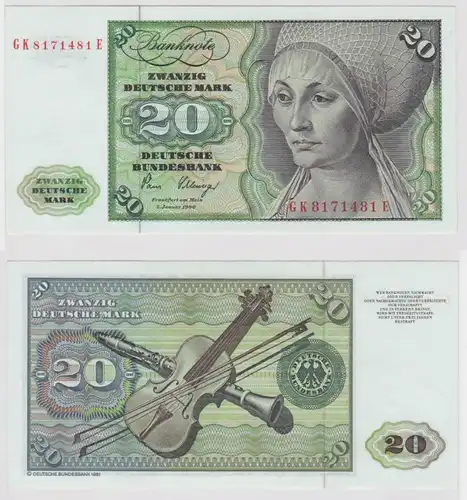 T147301 Banknote 20 DM Deutsche Mark Ro. 287a Schein 2.Jan. 1980 KN GK 8171481 E