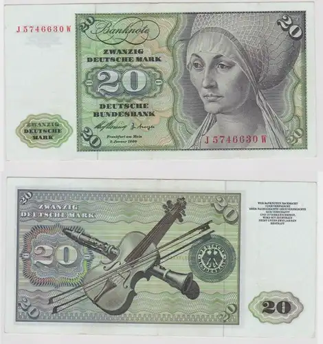 T147210 Banknote 20 DM Deutsche Mark Ro. 264c Schein 2.Jan. 1960 KN J 5746630 W
