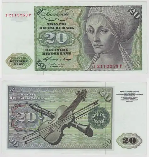 T146894 Banknote 20 DM Deutsche Mark Ro. 264c Schein 2.Jan. 1960 KN J 2112253 P