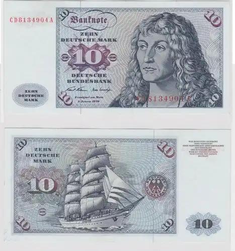 T146857 Banknote 10 DM Deutsche Mark Ro. 270a Schein 2.Jan. 1970 KN CD 8134904 A