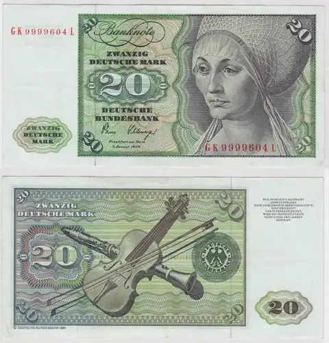 T146853 Banknote 20 DM Deutsche Mark Ro. 287a Schein 2.Jan. 1980 KN GK 9999604 L