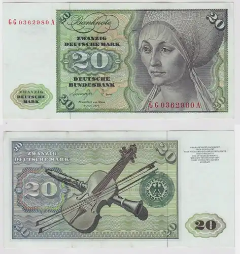 T146831 Banknote 20 DM Deutsche Mark Ro. 276a Schein 1.Juni 1977 KN GG 0362980 A