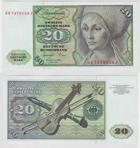 T146830 Banknote 20 DM Deutsche Mark Ro. 276a Schein 1.Juni 1977 KN GG 7479153 J
