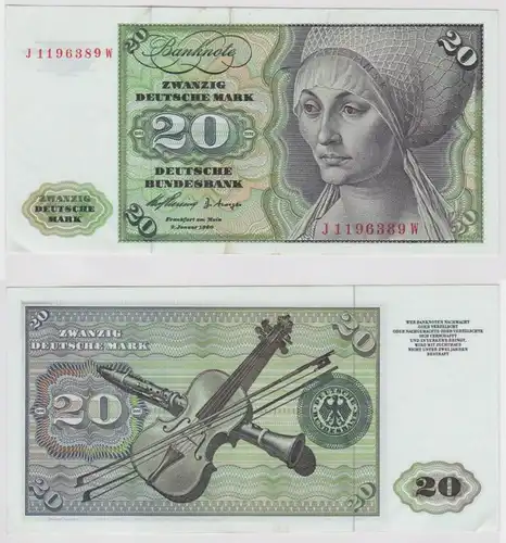 T146813 Banknote 20 DM Deutsche Mark Ro. 264c Schein 2.Jan. 1960 KN J 1196389 W