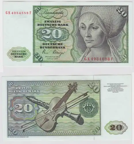 T146807 Banknote 20 DM Deutsche Mark Ro. 287a Schein 2.Jan. 1980 KN GK 4984888 F