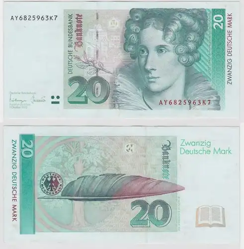 T146719 Banknote 20 DM Deutsche Mark Ro. 304a Schein 1.Okt. 1993 KN AY 6825963K7
