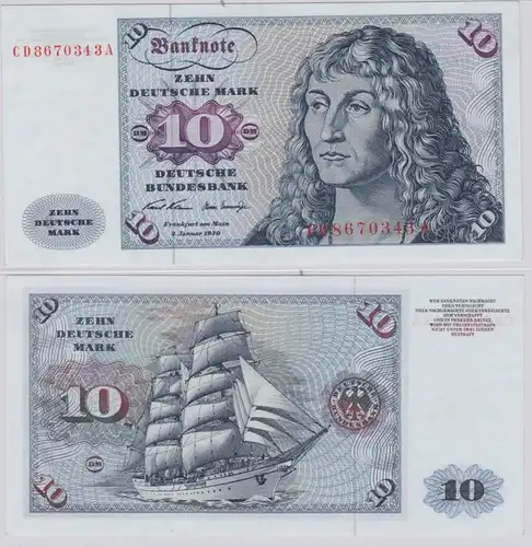 T146692 Banknote 10 DM Deutsche Mark Ro. 270a Schein 2.Jan. 1970 KN CD 8670343 A