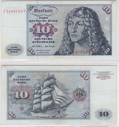 T146671 Banknote 10 DM Deutsche Mark Ro. 270a Schein 2.Jan. 1970 KN F 2236164 Y
