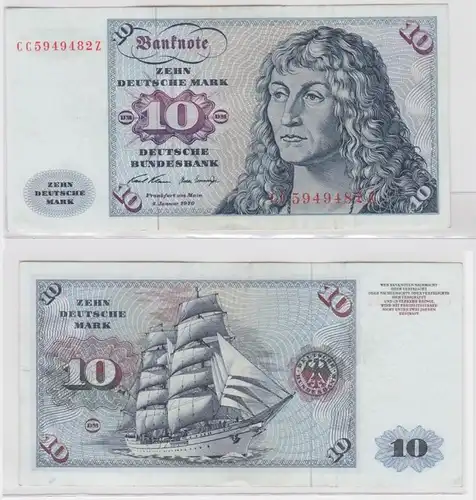 T146647 Banknote 10 DM Deutsche Mark Ro. 270a Schein 2.Jan. 1970 KN CC 5949482 Z