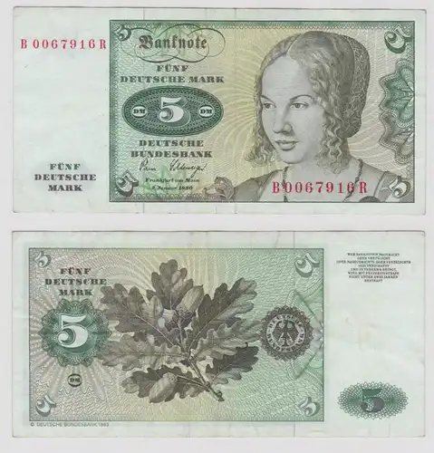 T146517 Banknote 5 DM Deutsche Mark Ro. 285a Schein 2.Jan. 1980 KN B 0067916 R