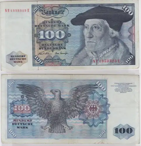 T146504 Banknote 100 DM Deutsche Mark Ro. 273b Schein 2.Jan 1970 KN NE 1353323 E