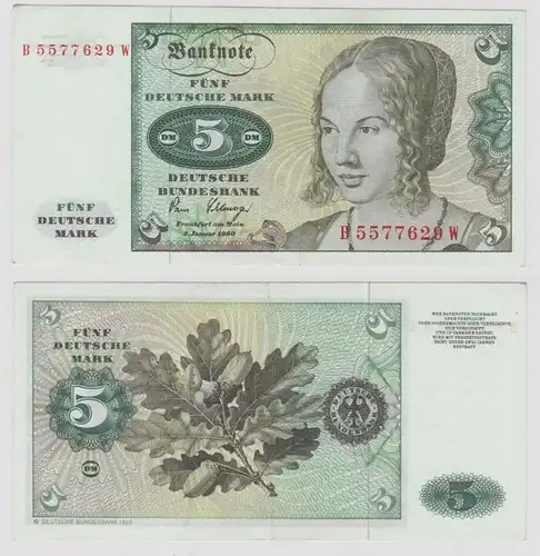T146426 Banknote 5 DM Deutsche Mark Ro. 285a Schein 2.Jan. 1980 KN B 5577629 W