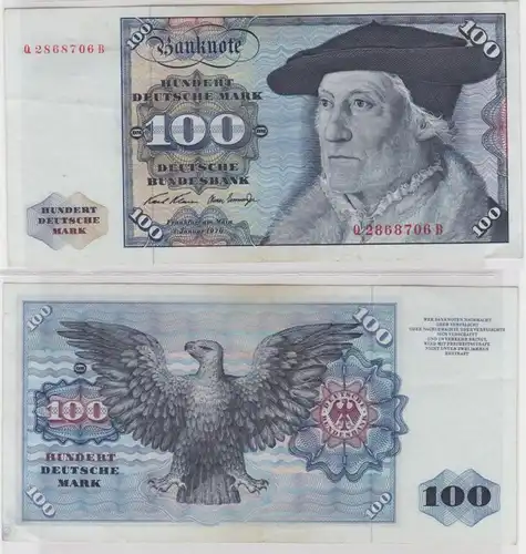 T146421 Banknote 100 DM Deutsche Mark Ro. 273a Schein 2.Jan. 1970 KN Q 2868706 B