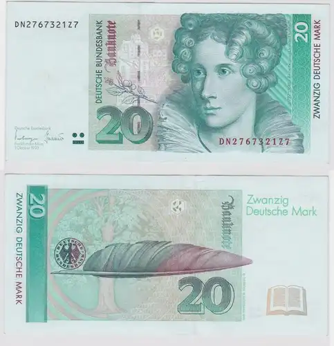 T146418 Banknote 20 DM Deutsche Mark Ro. 304a Schein 1.Okt. 1993 KN DN 2767321Z7