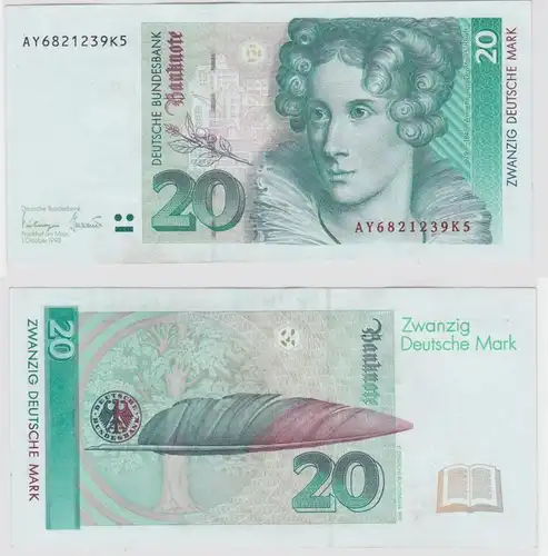 T146397 Banknote 20 DM Deutsche Mark Ro. 304a Schein 1.Okt. 1993 KN AY 6821239K5