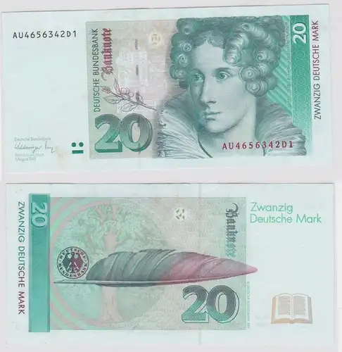T146340 Banknote 20 DM Deutsche Mark Ro. 298a Schein 1.Aug. 1991 KN AU 4656342D1