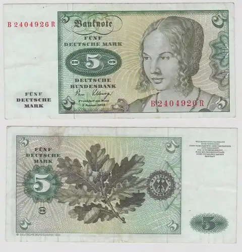 T146213 Banknote 5 DM Deutsche Mark Ro. 285a Schein 2.Jan. 1980 KN B 2404926 R