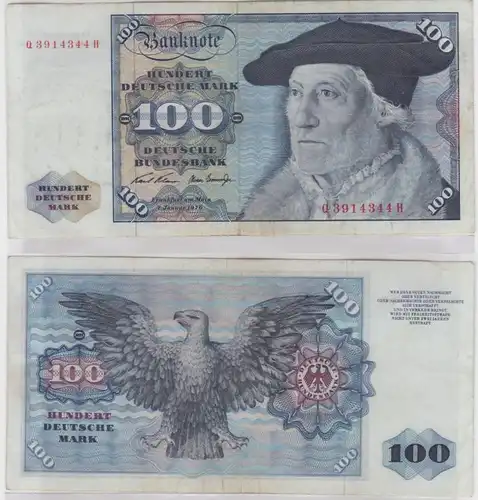 T146191 Banknote 100 DM Deutsche Mark Ro. 273a Schein 2.Jan. 1970 KN Q 3914344 H